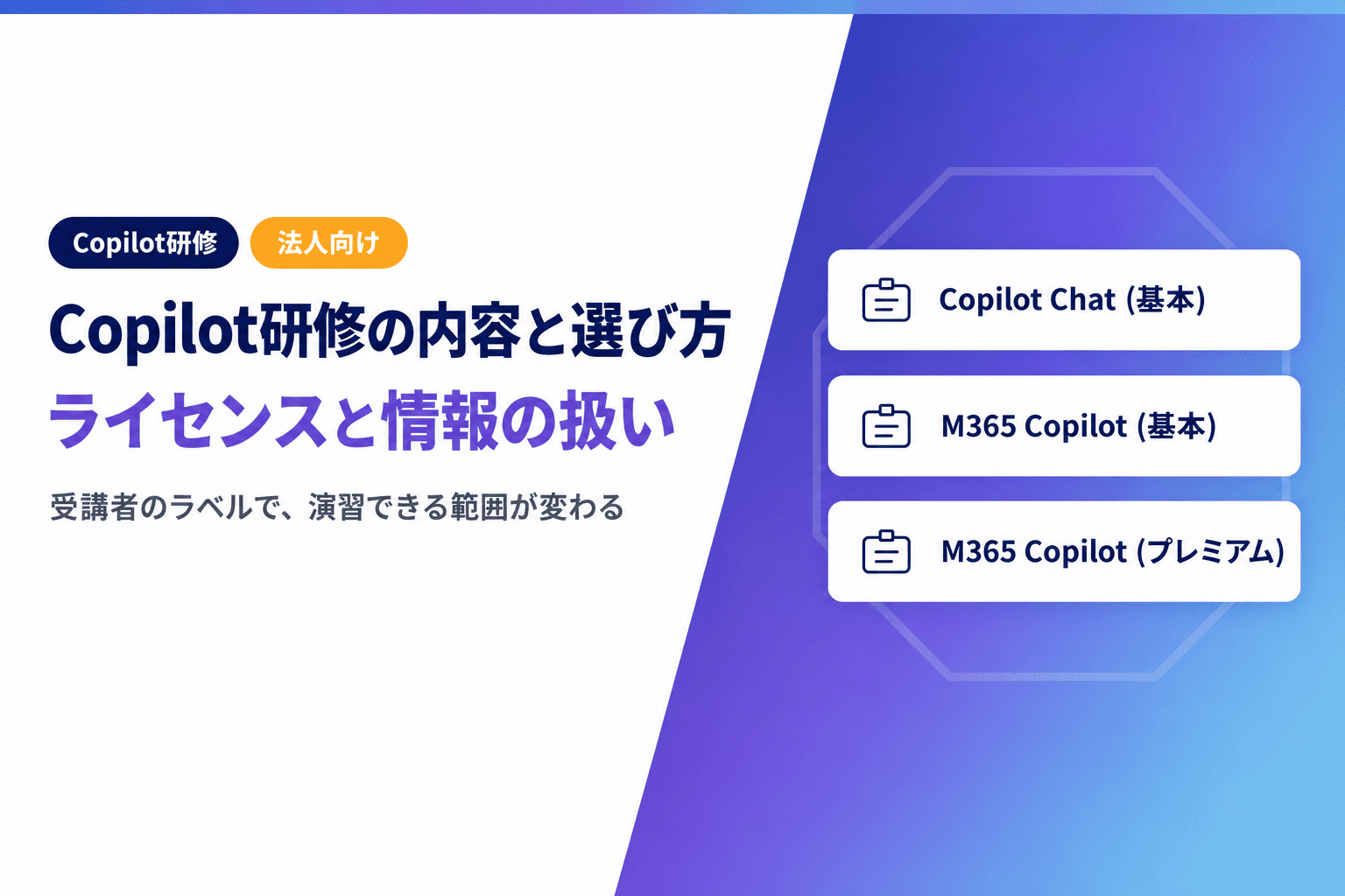 Copilot研修の内容と選び方|事前に確かめるライセンスと情報の扱い