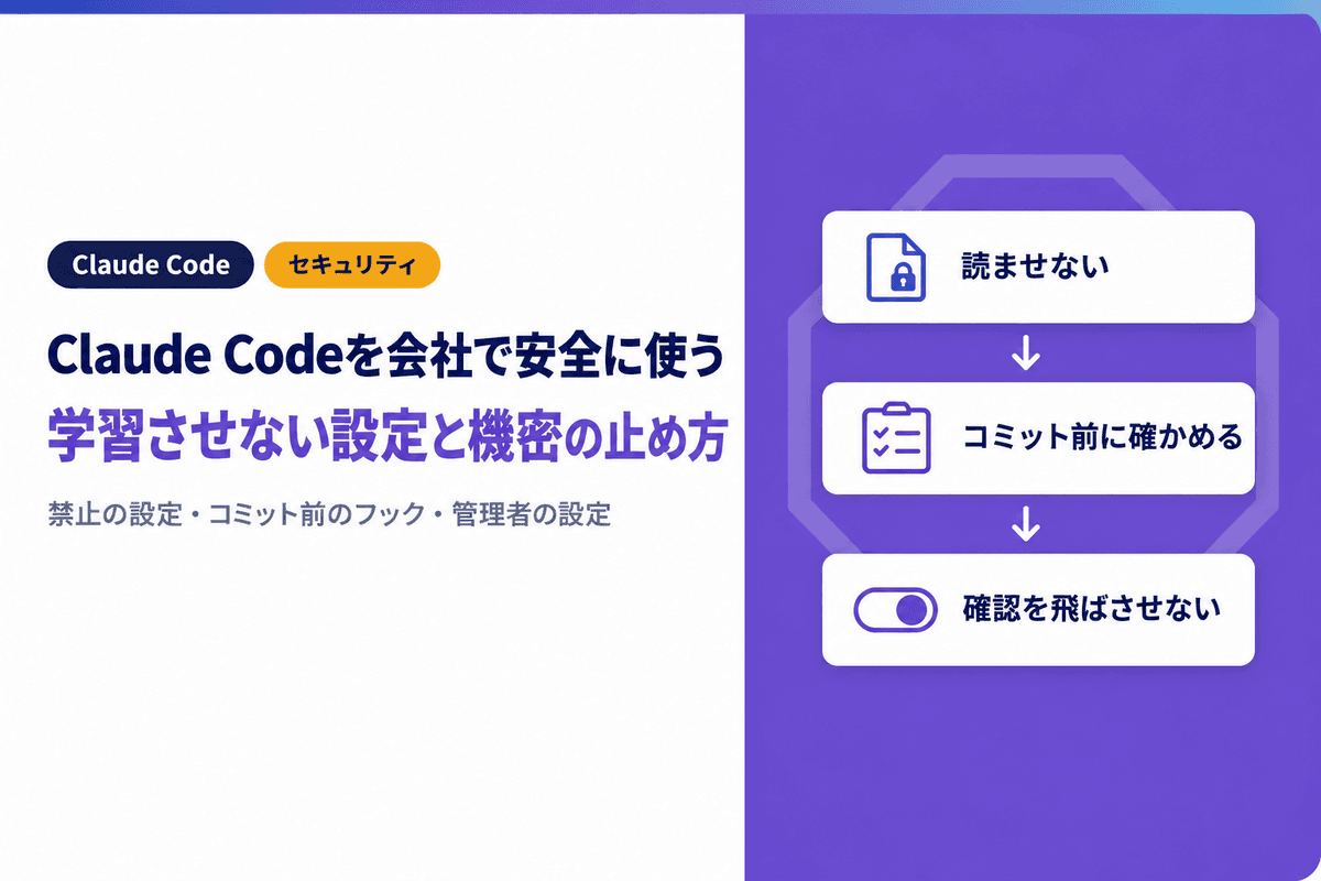 Claude Codeを会社で安全に使う|学習させない設定と機密の止め方