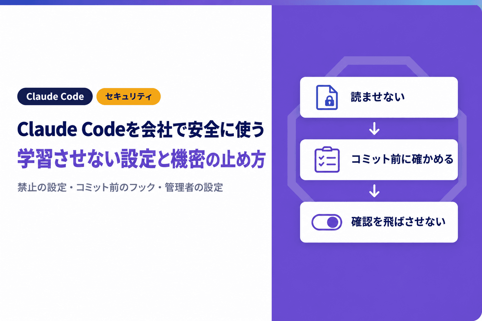 Claude Codeを会社で安全に使う|学習させない設定と機密の止め方