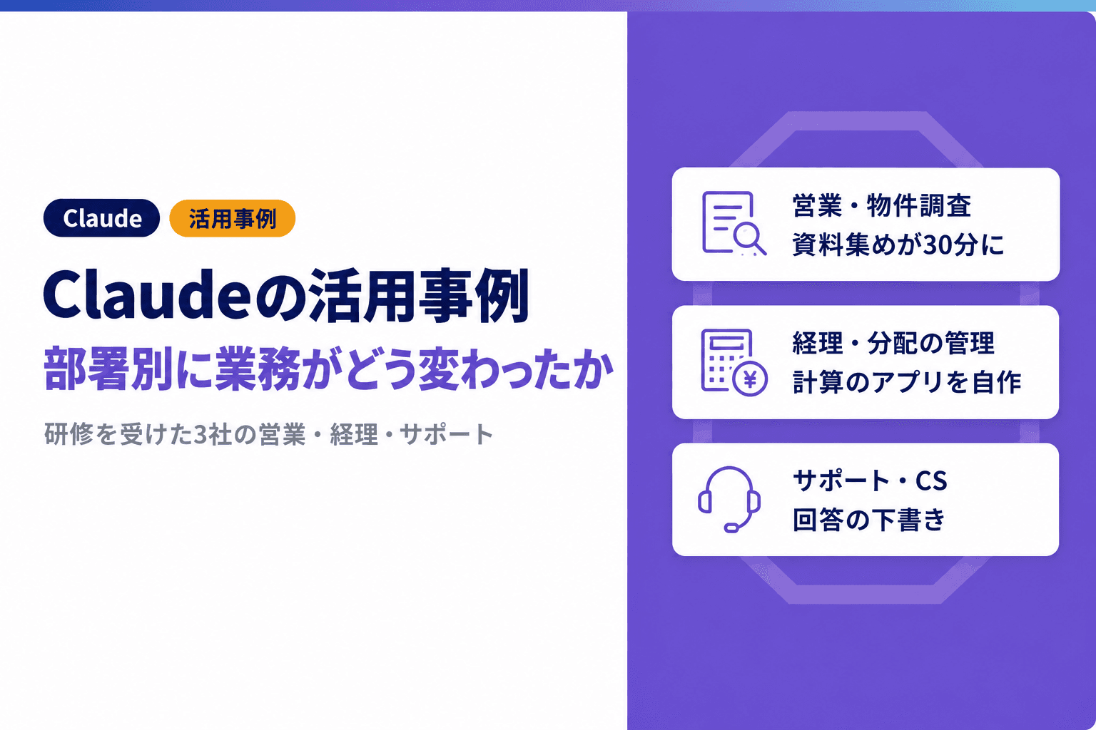 Claudeの活用事例|研修を受けた3社で部署別に業務がどう変わったか