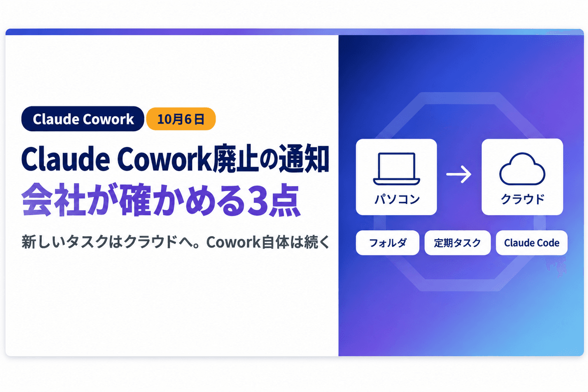 Claude Cowork廃止とは|10月6日のクラウド移行で会社が確かめる3点