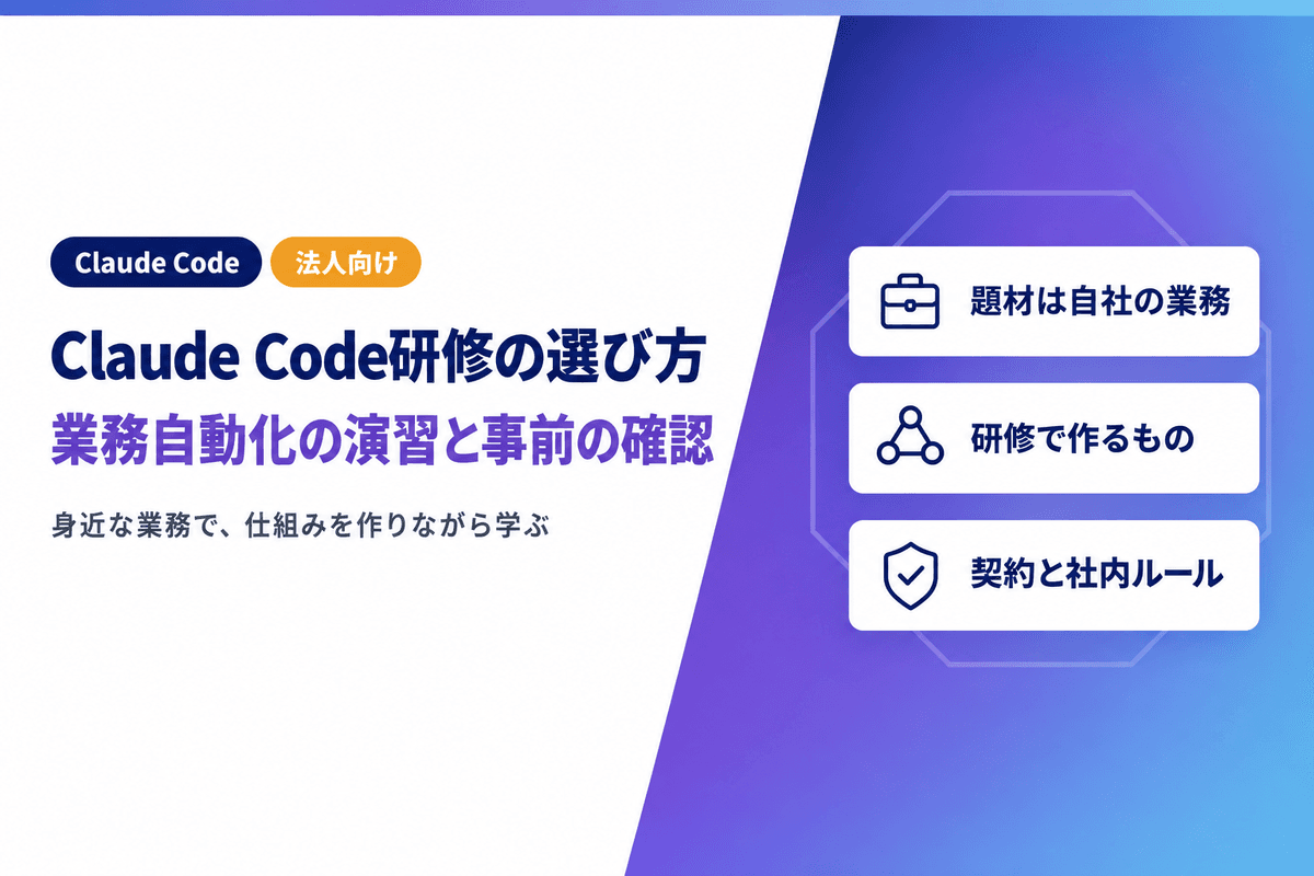 法人向けClaude Code研修の選び方|業務自動化を学ぶ演習と事前の確認